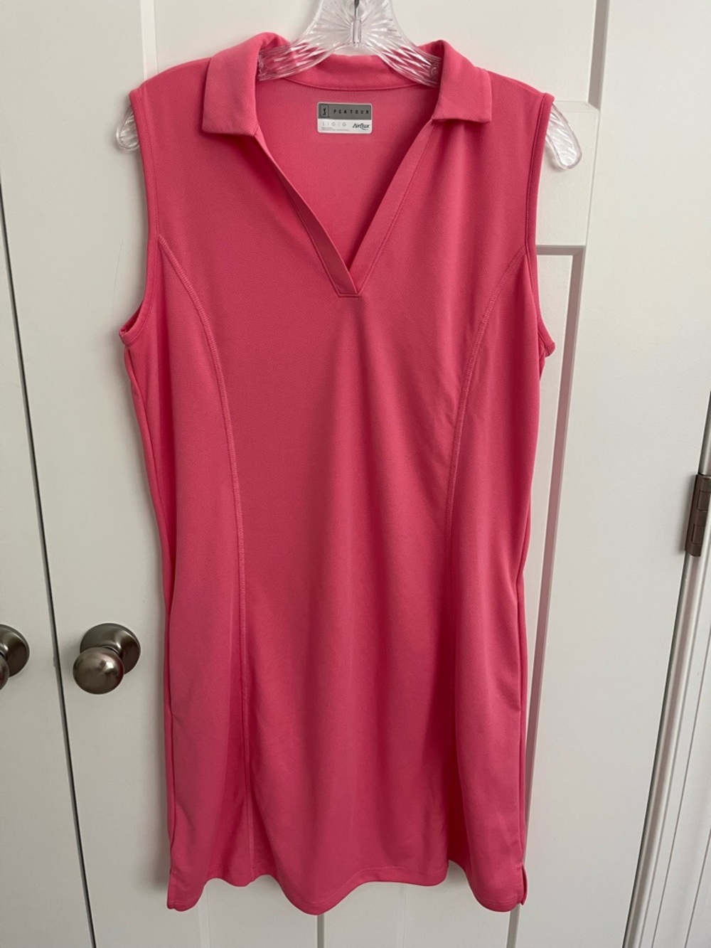 PGA TOUR Women's Airflux Sleeveless Polo Dress Large Pink Athletic Tennis Golf